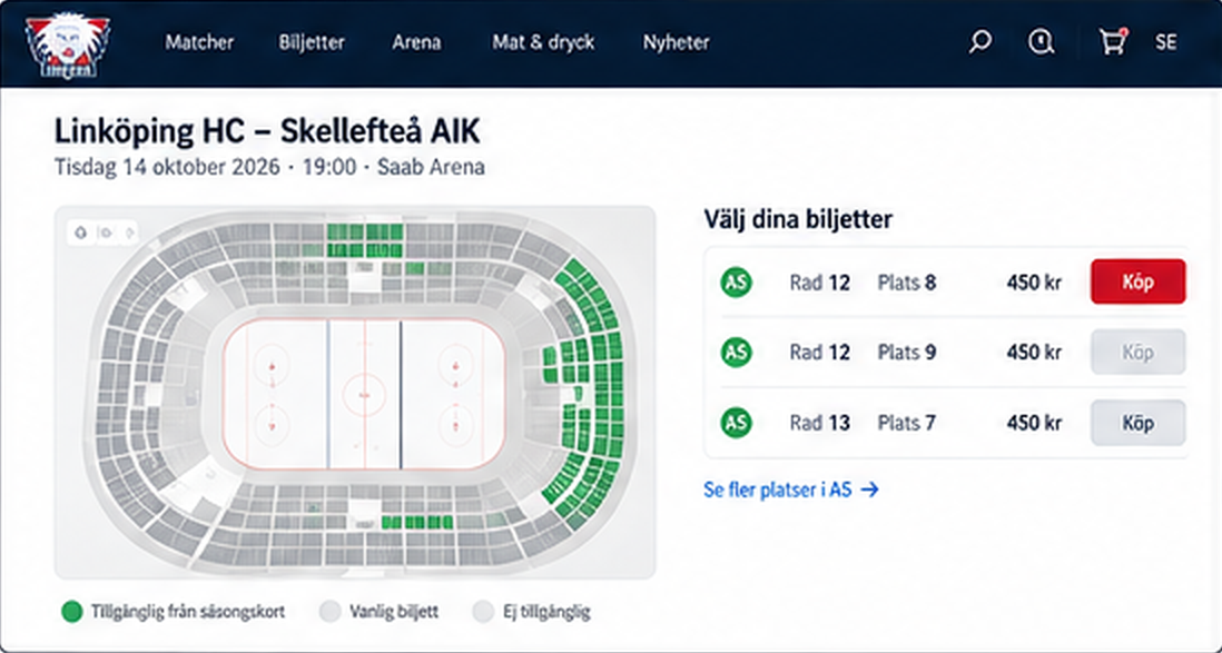 Publik bokningsvy med arenakarta